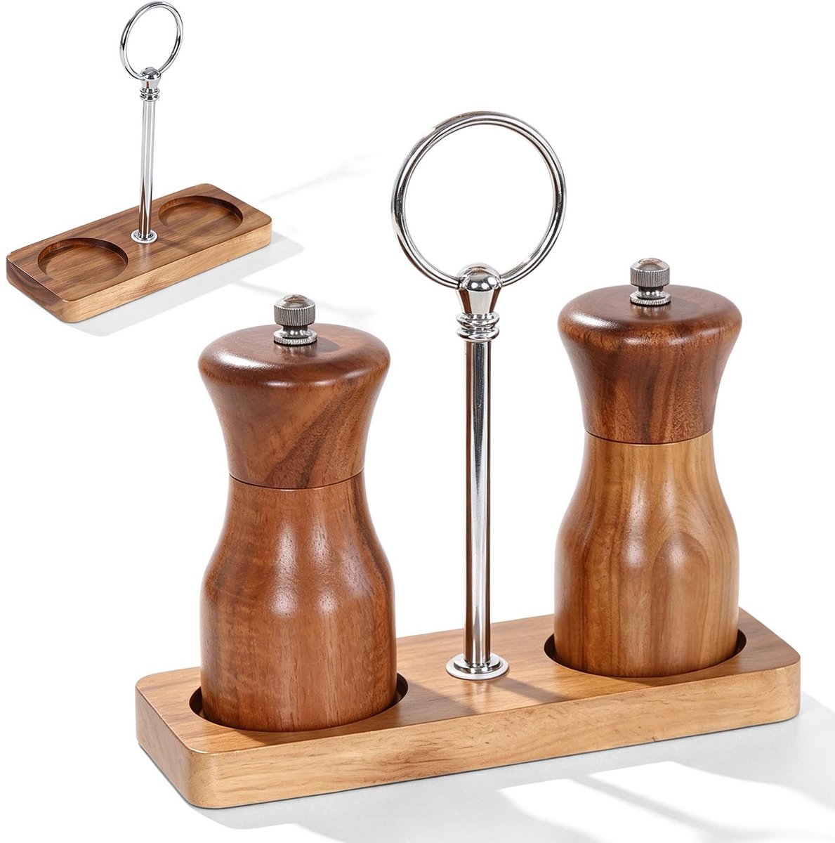 Elzusha - Molenonderzetter met handvat - Natuurlijk hout - 17,5 x 17 cm