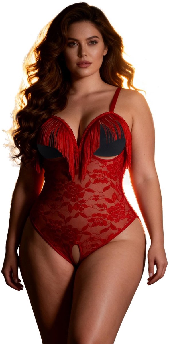 Elzusha - Dames Lingerie Set - Sexy Body met Kanten - Rood - Maat XS-2XL