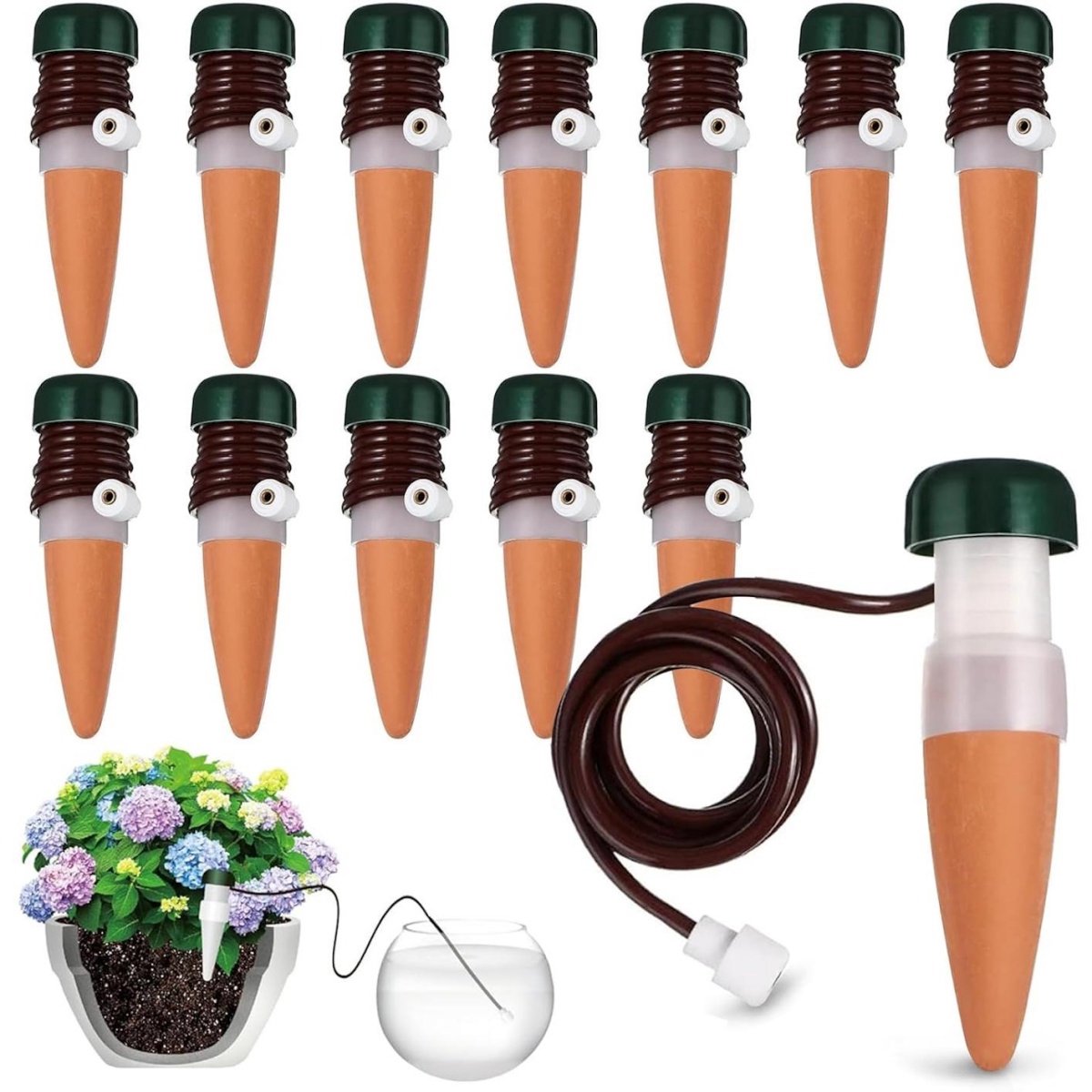 SSTRWGOOD 12 Stuks Druppelirrigatiesets - Automatisch Bewateringssysteem - Zelfbewaterend Systeem voor Binnenplanten - Geschikt voor Balkon en Tuin - Kunststof - Incl. 12 Pcs Waterdispensers