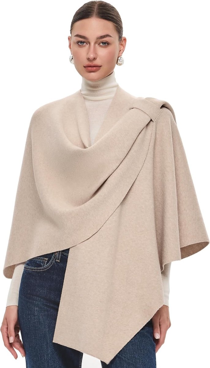 Wit Damesponcho/sjaal met gekruiste voorkant, elegant cadeau voor een bruiloft of formele gelegenheid. Zachte gebreide sjaal, geschikt voor vrouwen vanaf 163 cm. De lus blijft de hele avond goed zitten. Lichtgewicht laagje.