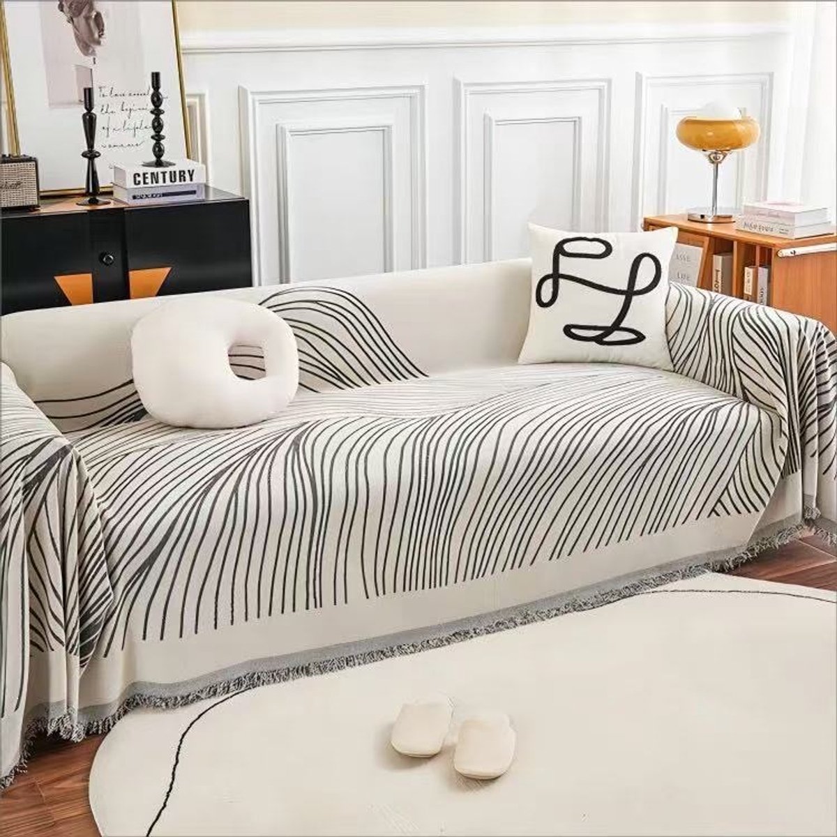 HisKes Bankhoes - 180*230 cm - Antislip bankhoes - Bankbeschermer - Bankhoes voor huisdieren - Stofwerend en antislip - Geschikt voor gezinnen met kinderen en huisdieren - Gestreept - Zwart