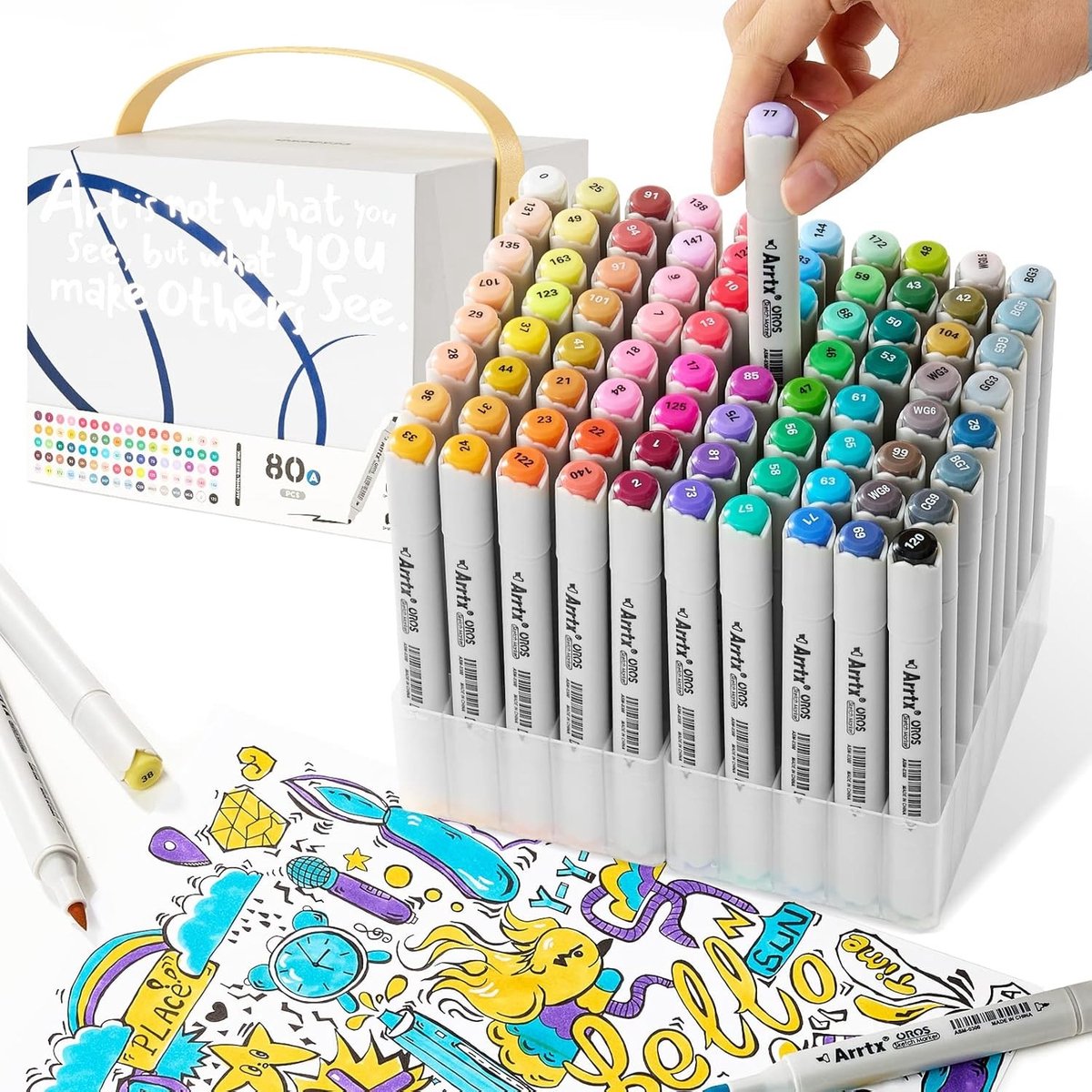 Alcohol markers set - 80 kleuren - Dubbele punt brush en beitel - Artistieke alcoholstiften voor tekenen en inkleuren