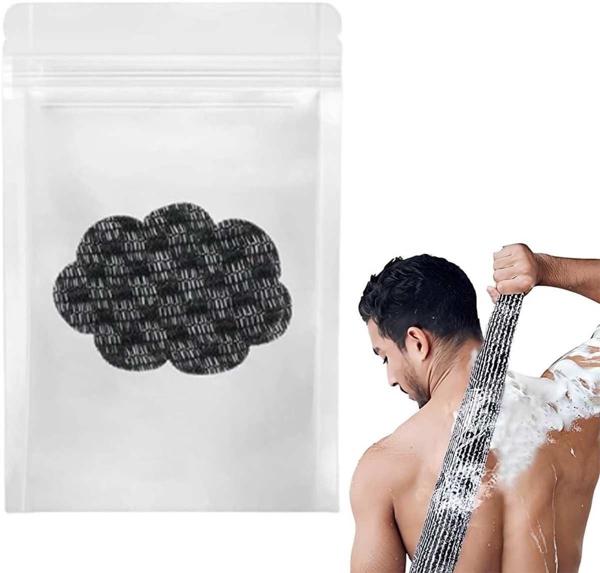 Exfoliërende Antibacteriële Douchehanddoek voor een Verfrissende Douche, Loofah Spons voor Huidverzorging en Peeling, Geschikt voor Mannen en Vrouwen (Zwart)