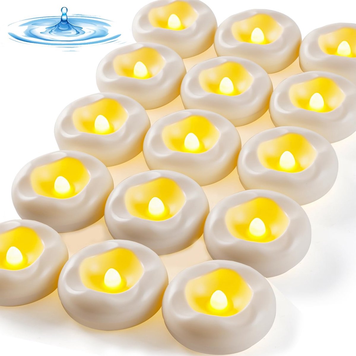 LED Kaarsen - Theelichtjes - Waxinelichtjes - Waxinelichtjes op Batterijen - Drijvende Kaarsen - Waterdicht - met Warm Wit Licht - Batterijgevoed en Vlamloos - Geschikt voor Tafeldecoratie Badkuip Zwembad en Fontein - 12 Stuks - Formaat 5.8x2.5 cm