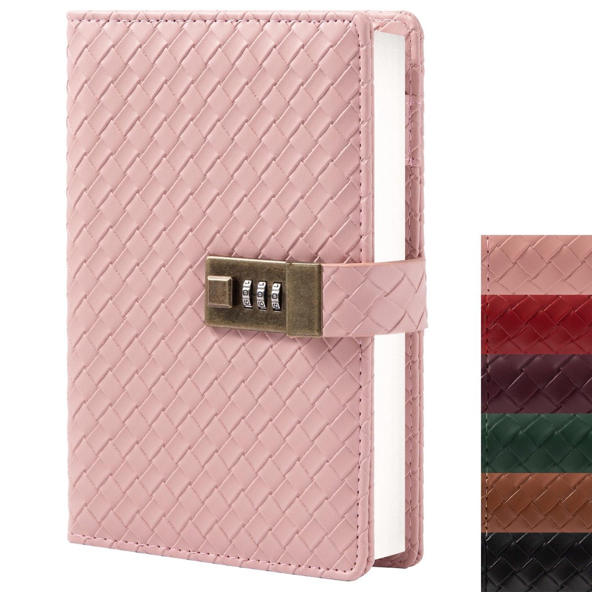 Elzusha - Leren notitieboek met combinatie slot - Roze