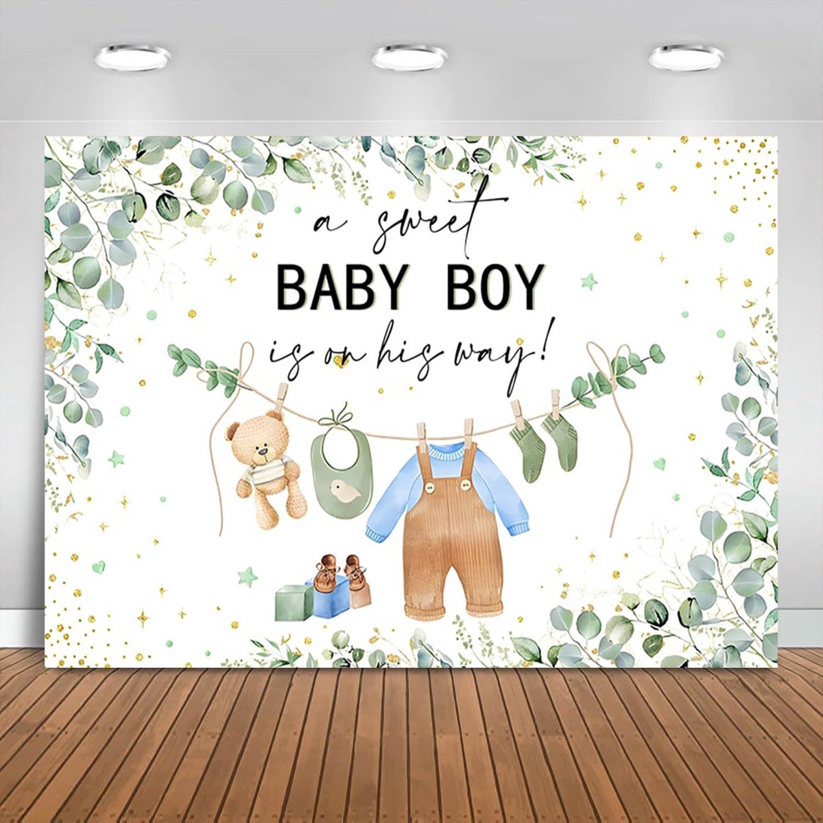 Elzusha - Baby Shower Achtergrond - Waterverf Eucalyptus - 10x15cm