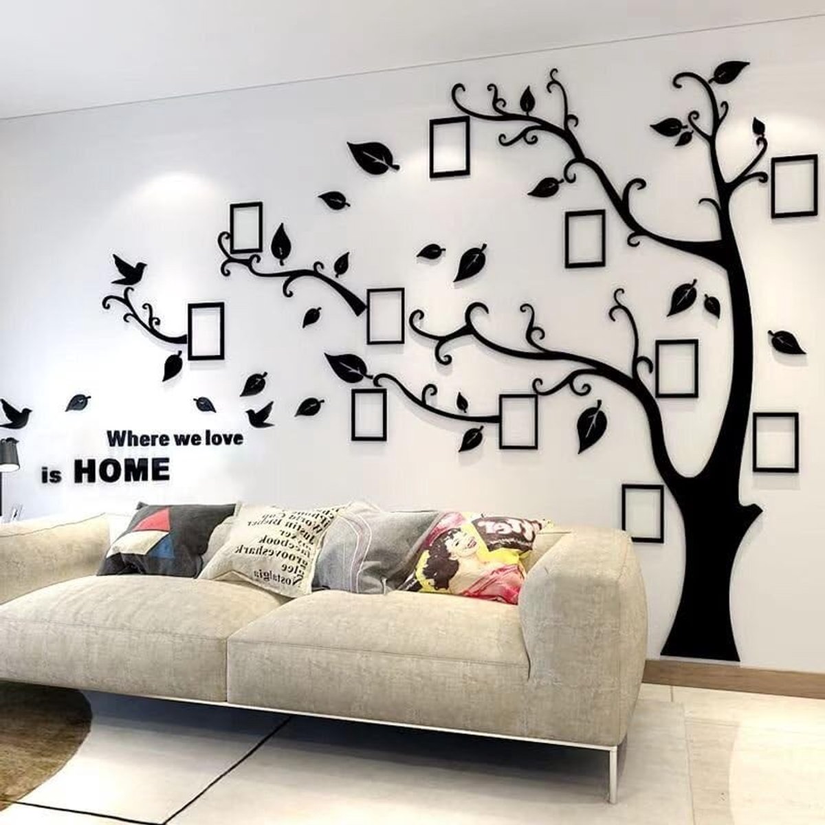 Elzusha - Wand Sticker - 3D Boom en Planten Decoratie - Zwart