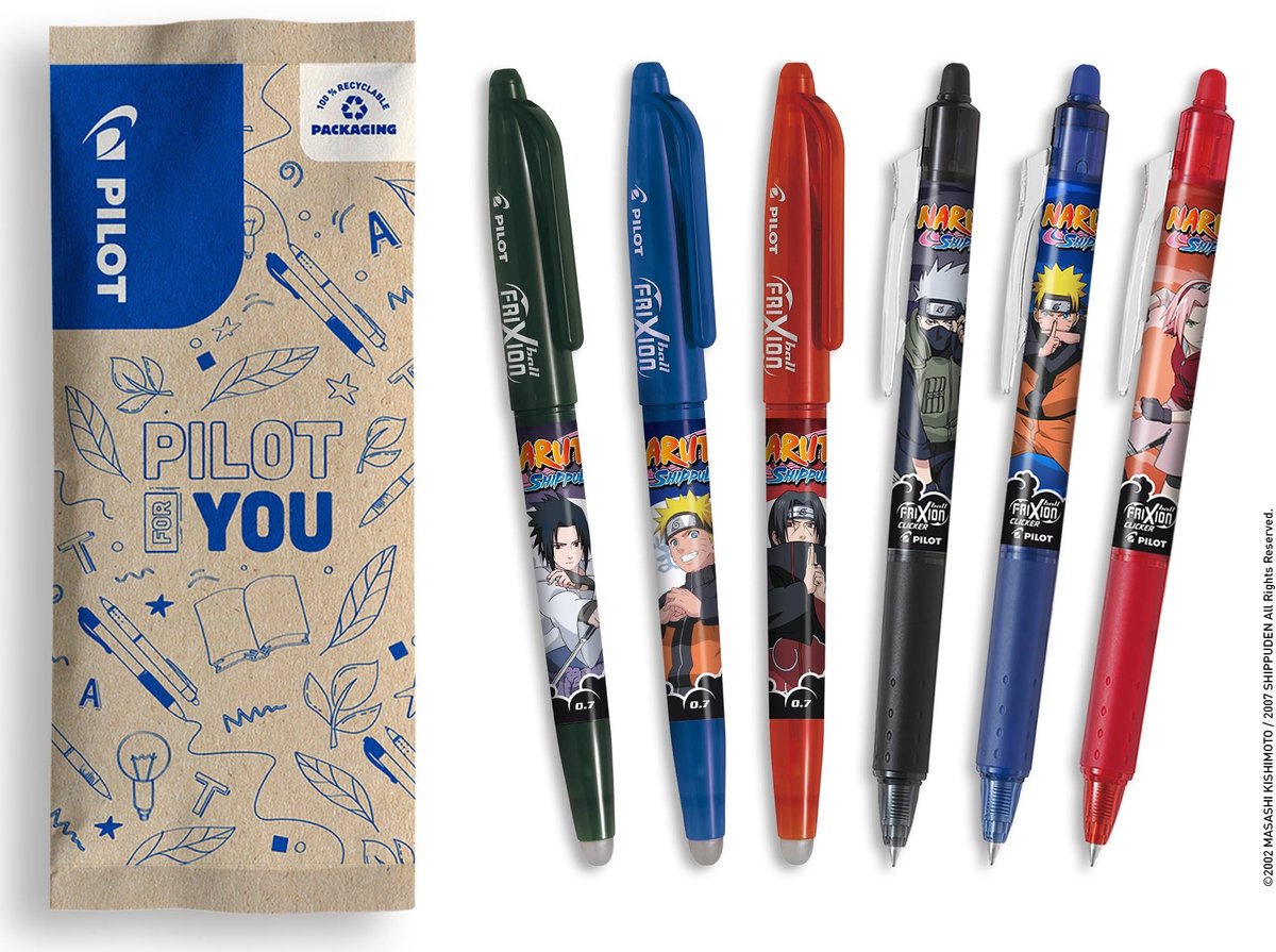 Elzusha - FriXion Ballpoint Pen Set - Erasable - Naruto Shippuden - 3 Stuks