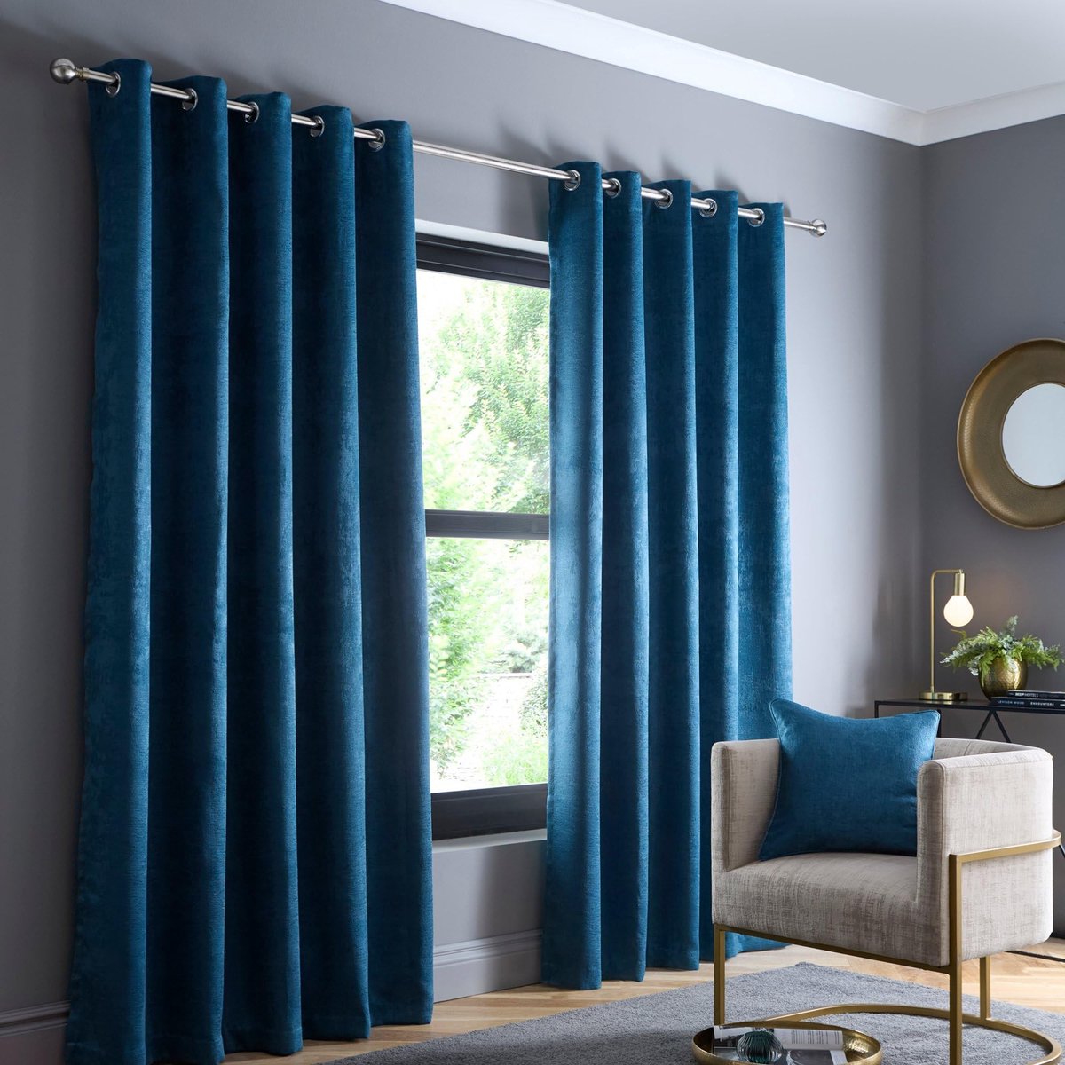 Elzusha - Blauw Groene Gordijnen 167 x 183 cm met Oogjes