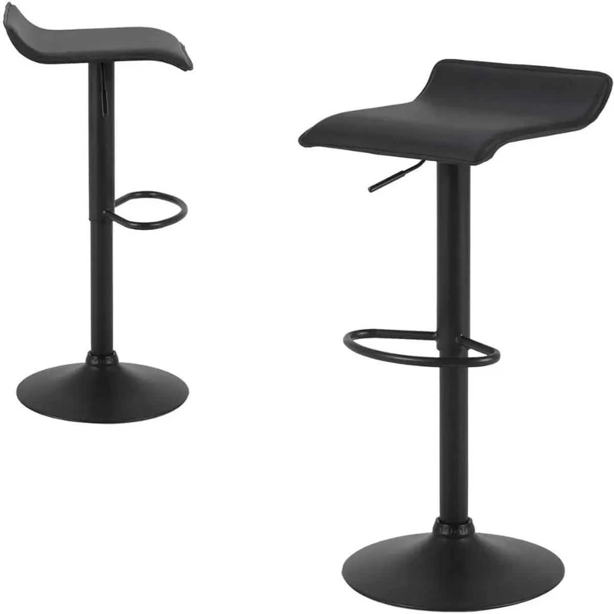 Klarven Barkruk Zwart - Barkrukken Set Van 2 - Barkrukken - Kunstleer - Hoogteverstelbaar Van 62 Tot 84 Cm, Ronde Draaibare Zitting, Stevig Metalen Frame