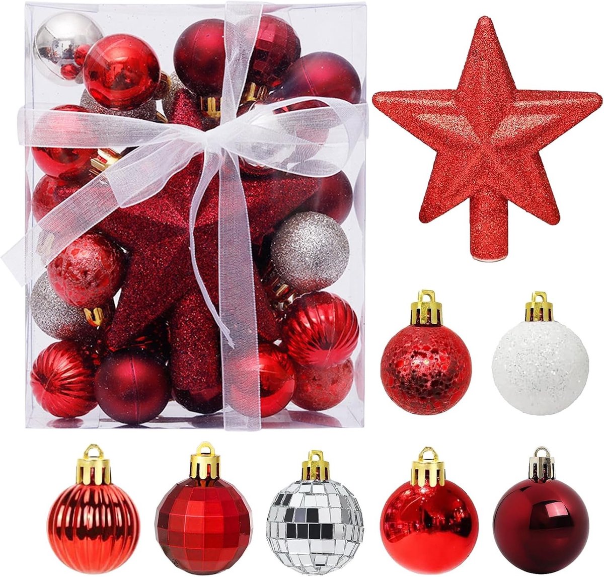 Decoratieve Kerstballen 3 cm - Schokbestendige Plastic Versiering voor Kerst, Bruiloften en Feestjes in Rood en Zilver
