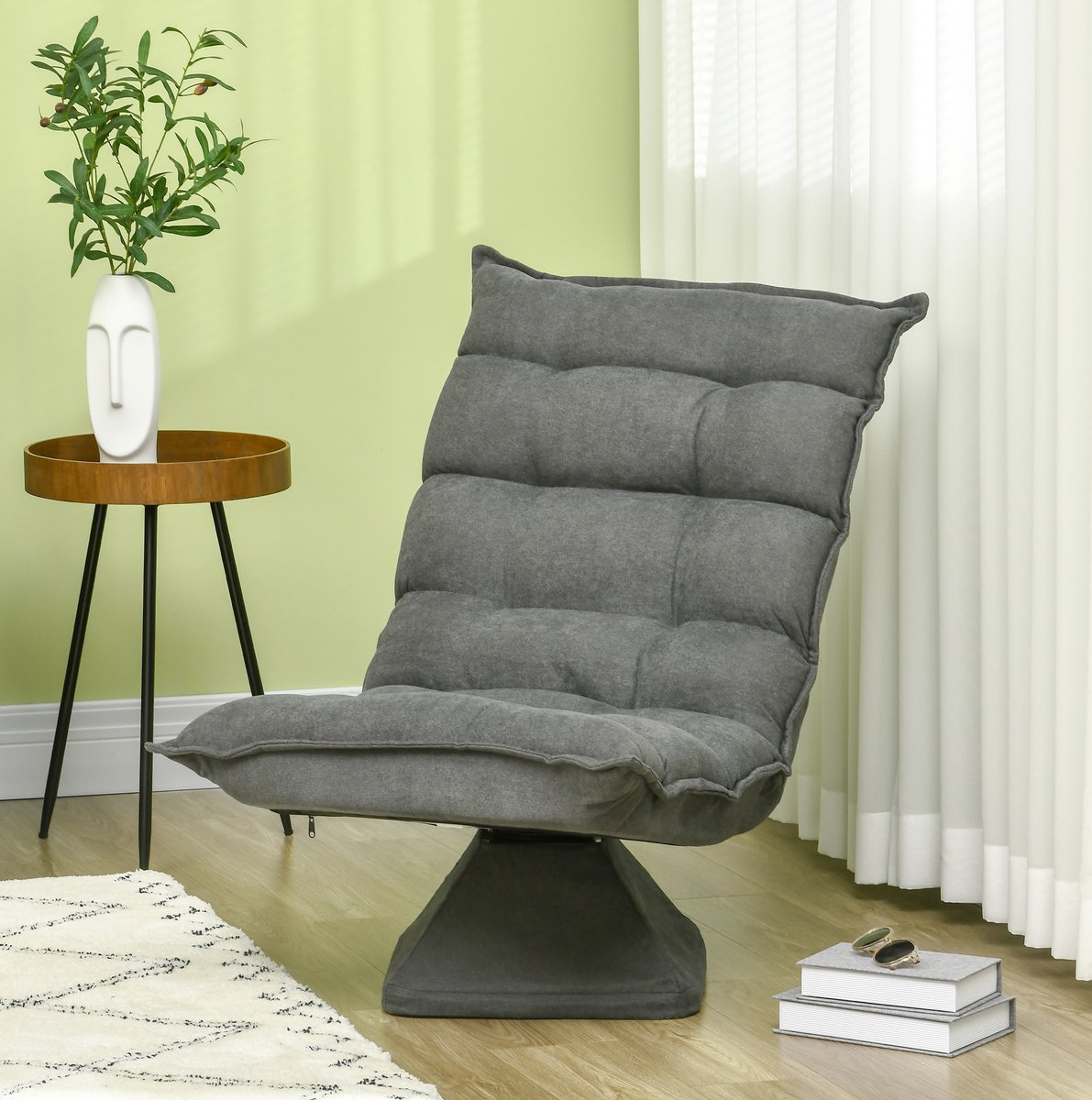 MODFU Vloerfauteuil - Verstelbare Rugleuning - 360° Draaibaar - Grijs - Stalen Frame