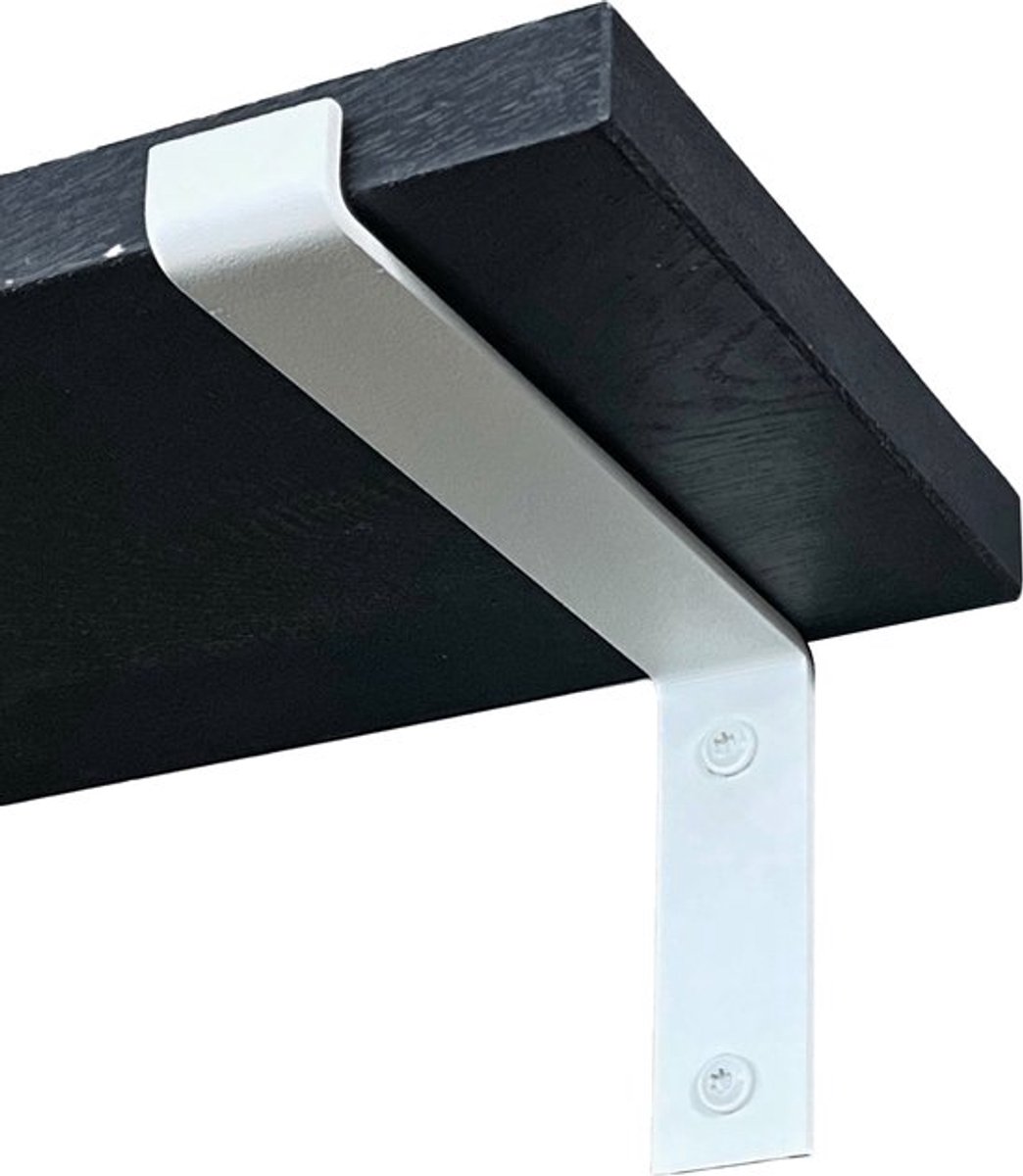 GoudmetHout Zwarte Eiken Wandplank - 240x20 cm - Plankdragers L Mat Wit Zwart eiken