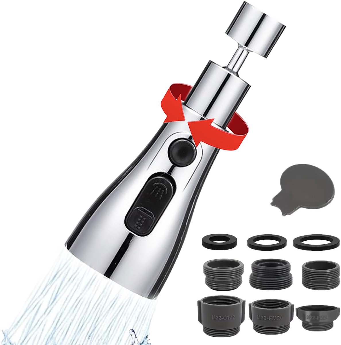Kraan Opzetstuk - 360° Draaibaar - Met 3 Straalsoorten - Multifunctioneel Filter en Beluchter - Voor Badkamer en Keuken