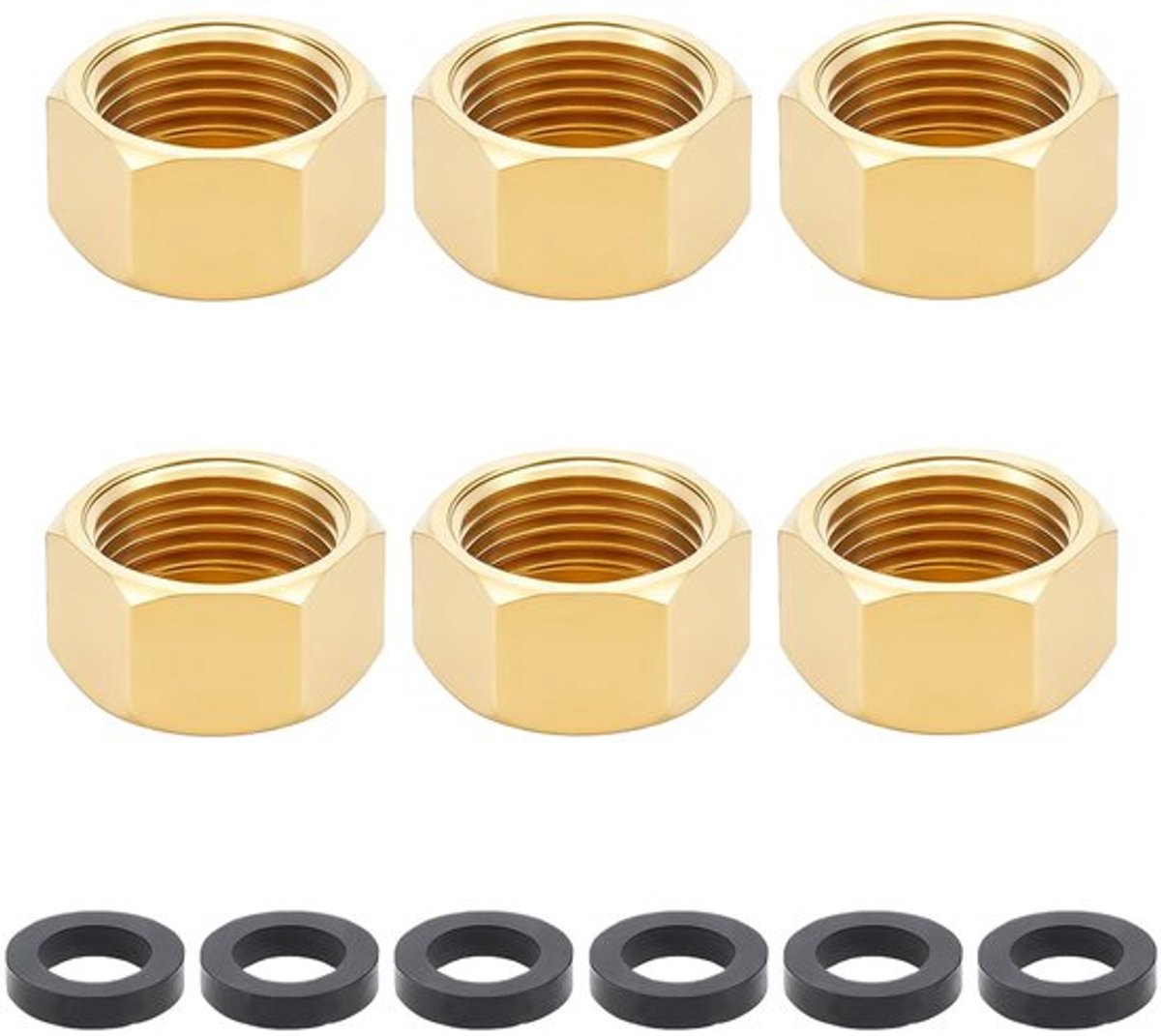Dailygoods- Messing Buiskap Set van 6 - 1/2 Inch Draad - Rubberafdichting