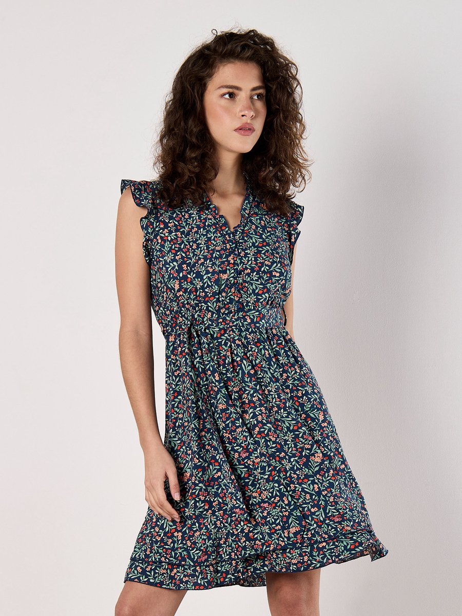 Mini-jurk met bloemenprint en ruches