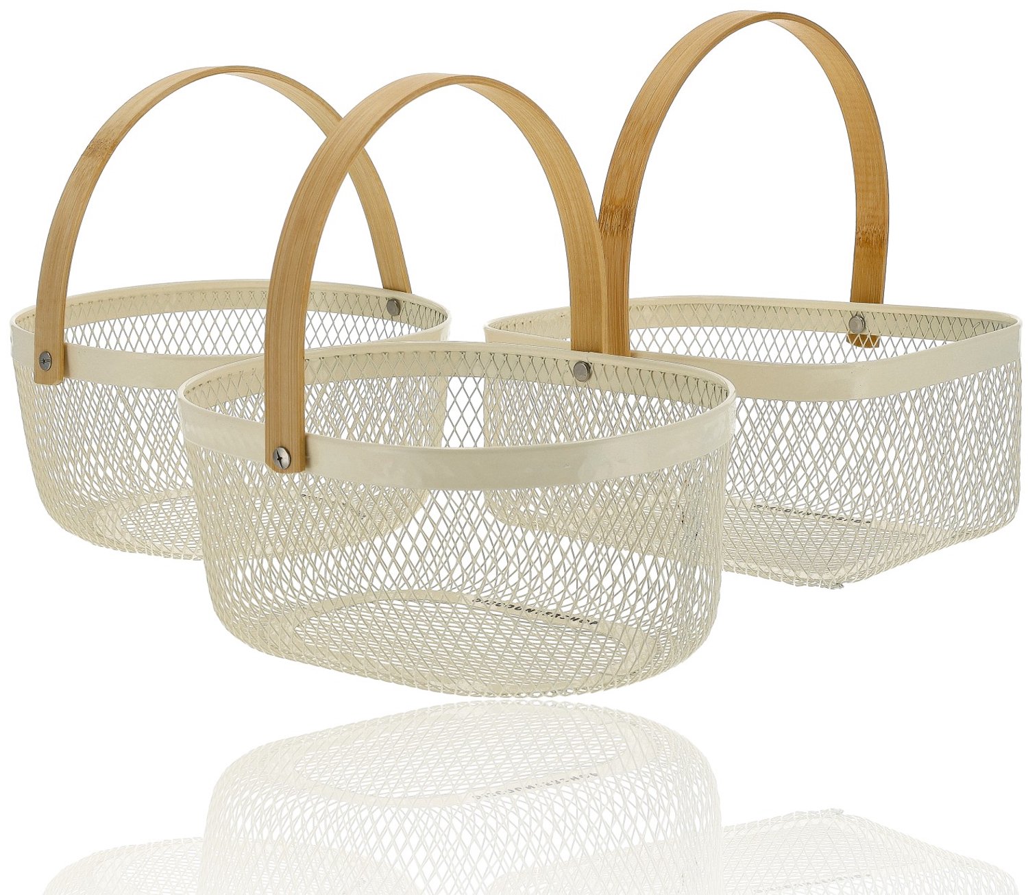 Opbergmand Set van 3 - 4L Metalen Draadmanden met Bamboe Handvat - Metalen Opbergmanden - Fruitmand, Cadeaumand en Organizer voor Keuken, Badkamer, Woonkamer en Kantoor