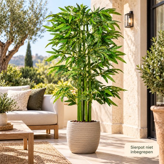 Luxevo Kunstbamboe 160 cm – Kunstplant Bamboe – Realistische Bladeren – Zwarte Pot – Groen