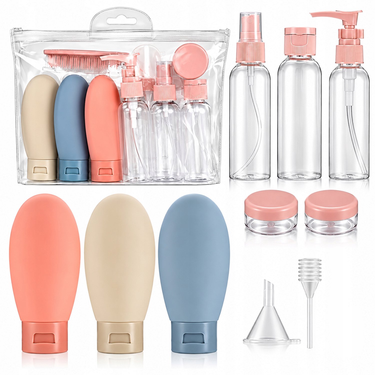 Reisaccessoires: 12-delige set met reisflessen en potjes