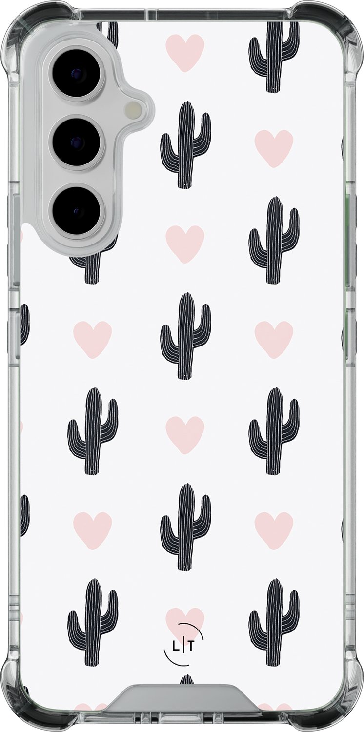 Shockproof hoesje - Geschikt voor Samsung Galaxy A55 - Cactus hartjes - Extra sterke case - TPU/polycarbonaat - Natuur - Wit, Transparant