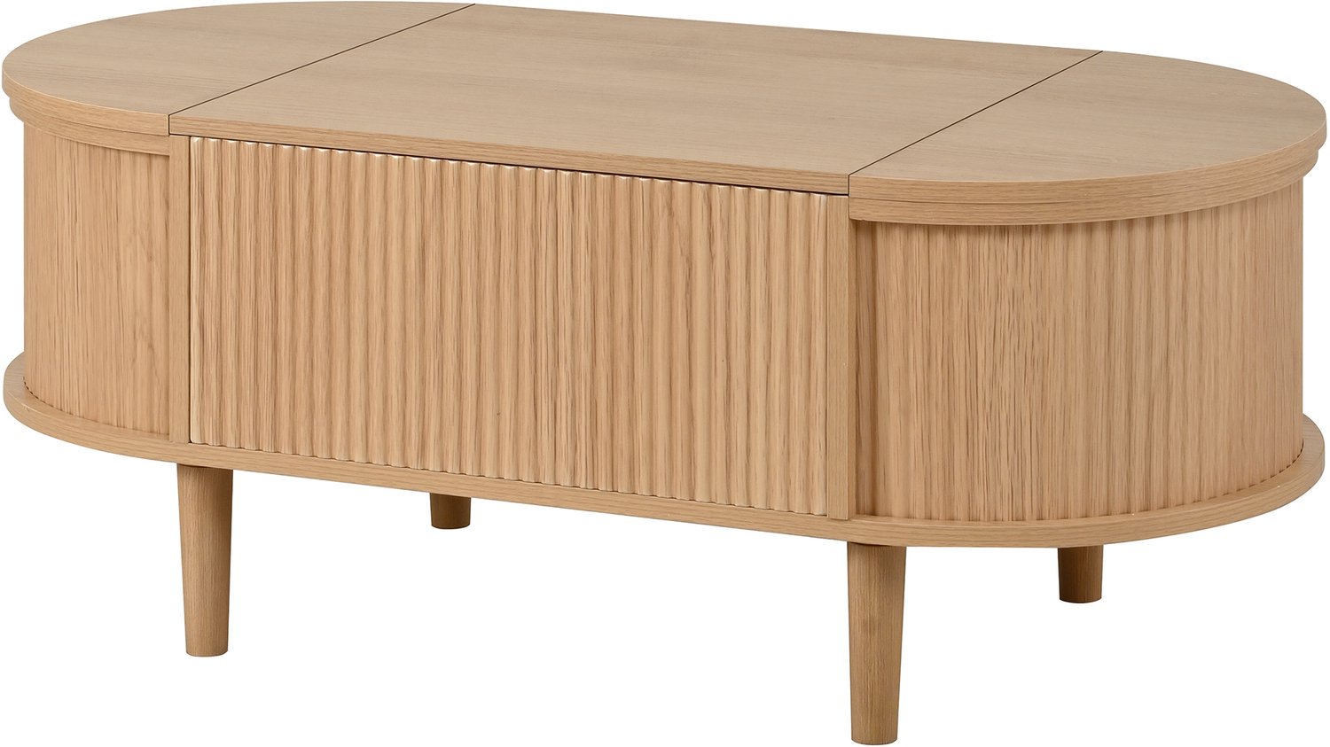 SONNENH Ovale lift-up salontafel met opklapbare zijvakken - MDF en houten poten - 100 cm - Eikenhoutlook