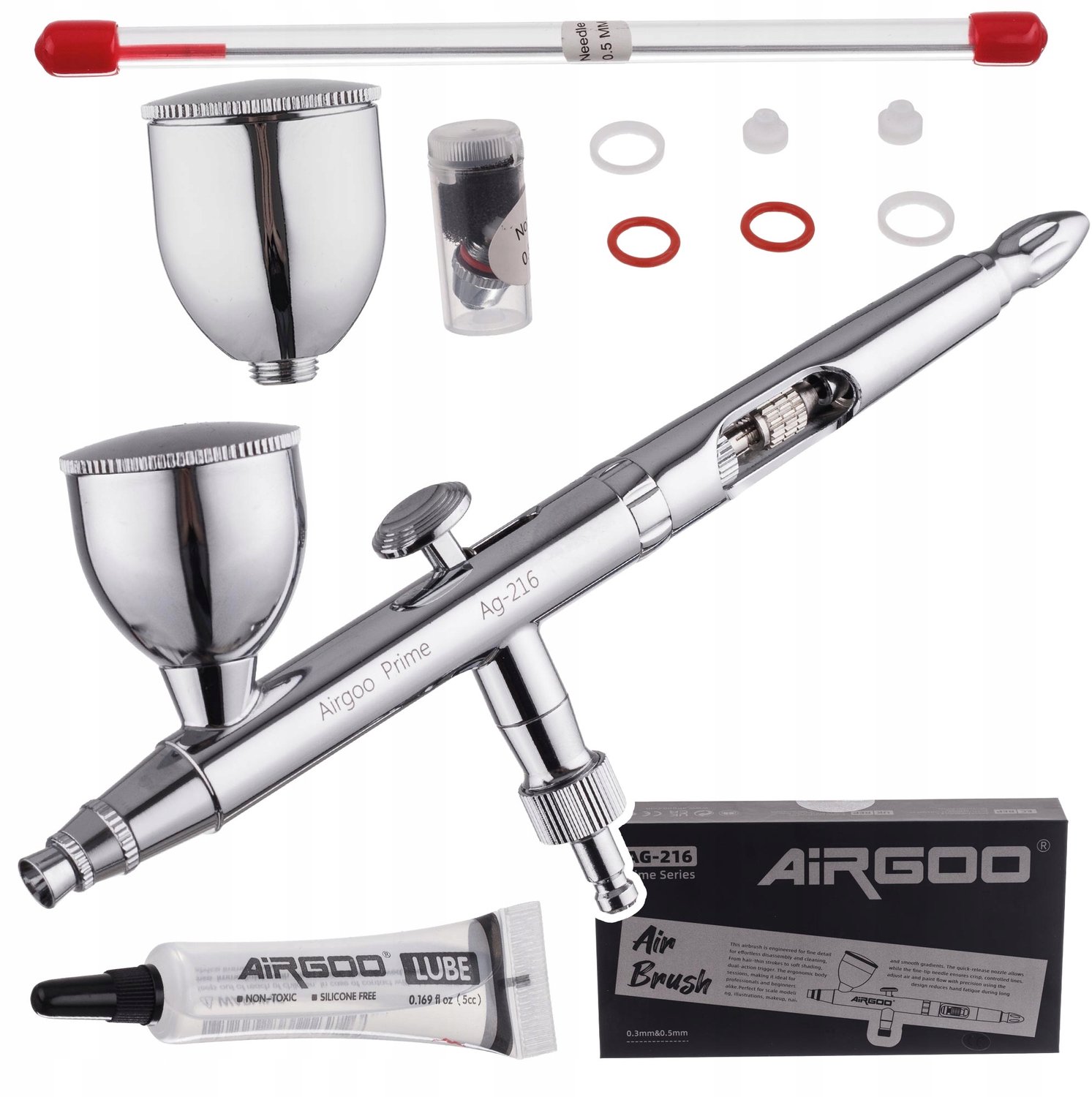 AIRGOO PRIME Aerograaf Modelbouw - 0.3mm/0.5mm Spuitmond, 2 Tanks