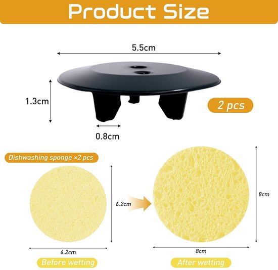 Set van 2 afdichtingen met 3 kaken voor spoelbak + 2 cellulose sponzen (7,5 cm diameter) voor sanitair en loodgieterswerk — afbeelding 5