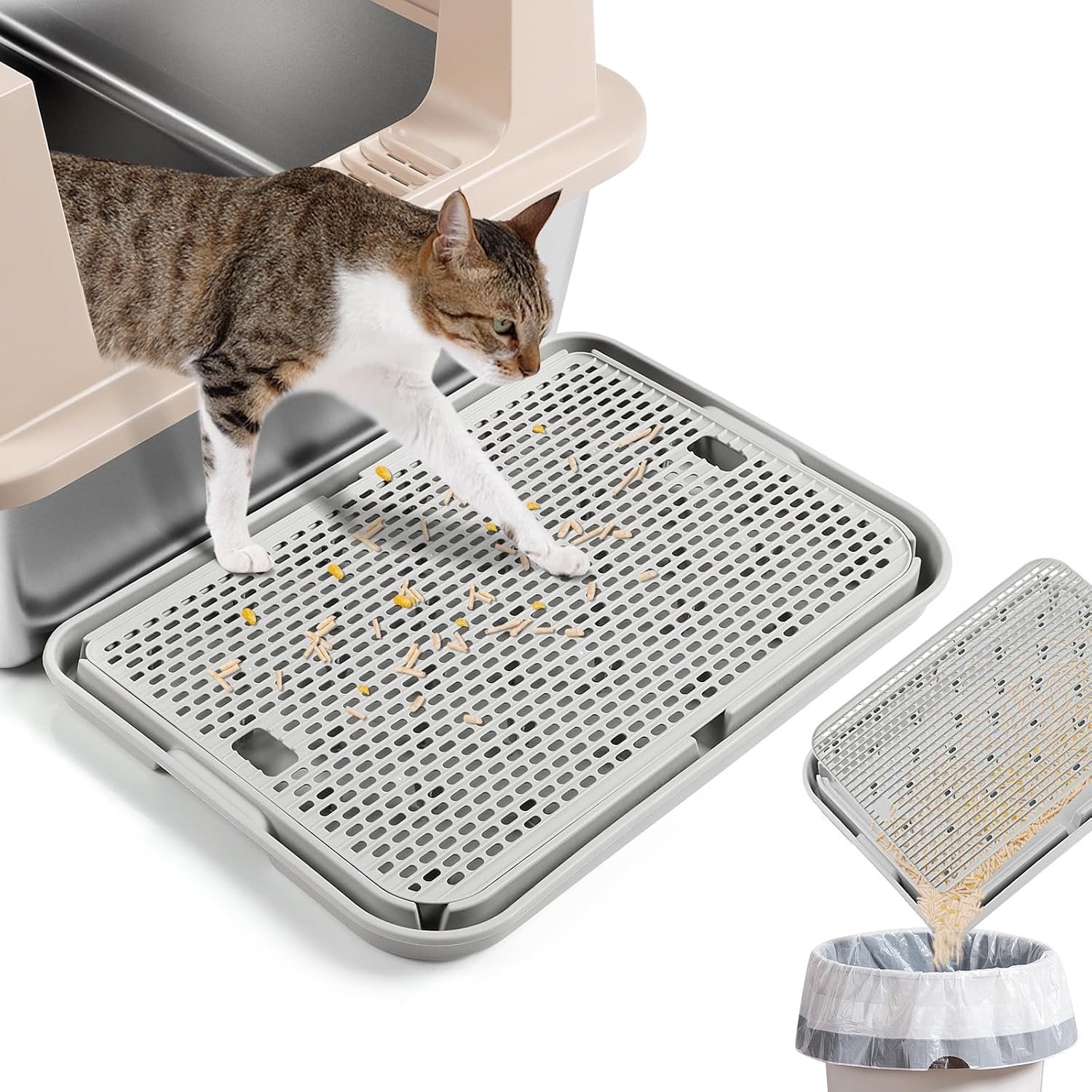 Extra grote kattenhelling voor kattentoilet met filterfunctie, gemakkelijk te reinigen opstapkruk voor katten, ideaal voor oudere en kleine katten