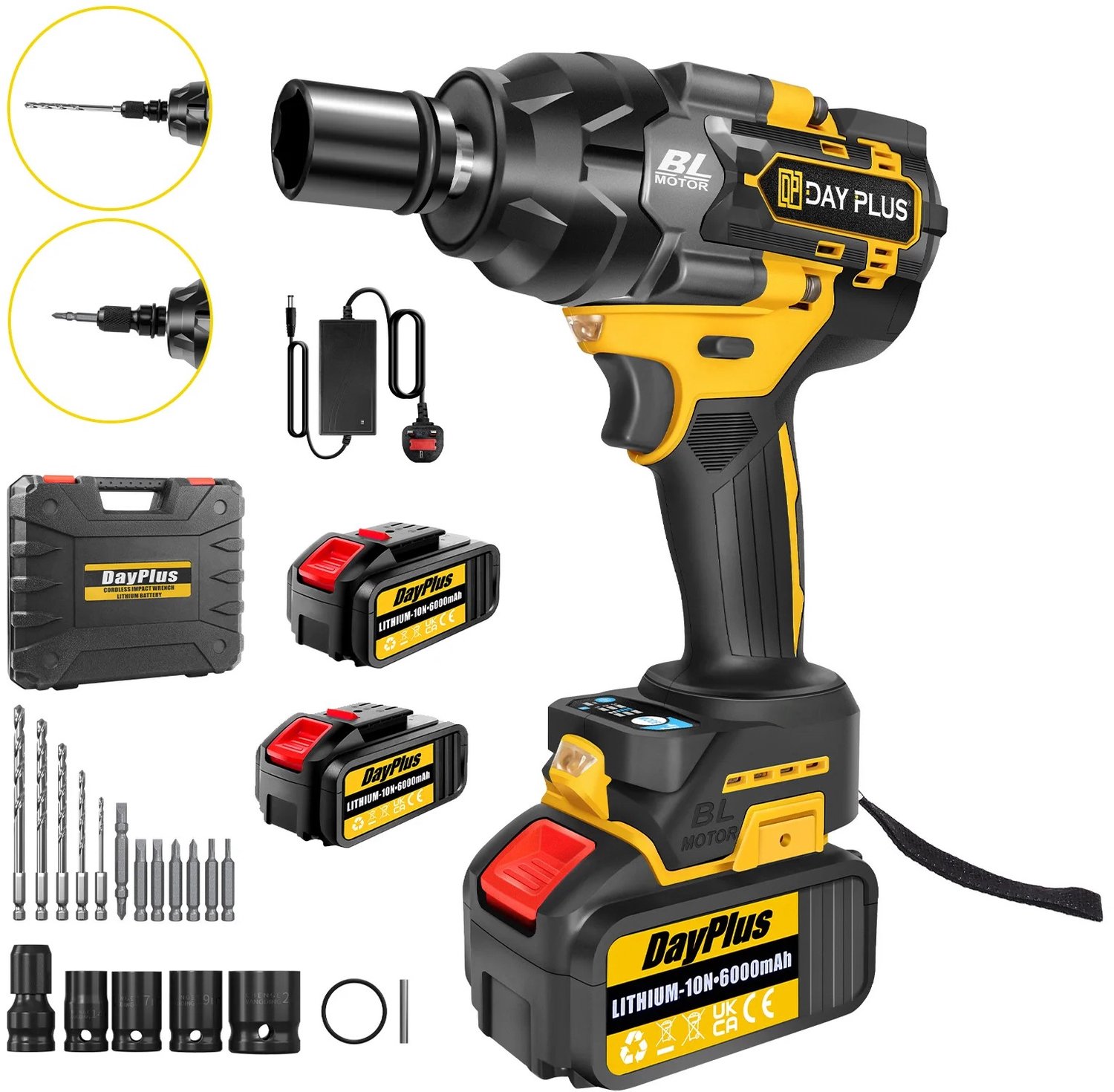 Nyoz draadloze slagmoersleutel - Moersleutel - Slagschroevendraaier - 1500 Nm - 21V - 2 accu's - Brushless - 3 standen - 1/2 inch