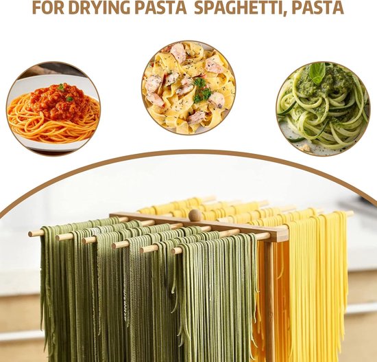 SnelShoppen - Pastadroger van Hout met 12 Uittrekbare Sporten - Spaghettidroger en Afneembaar Pastagerek voor Zelfgemaakte Italiaanse Pasta - Duurzaam — afbeelding 2