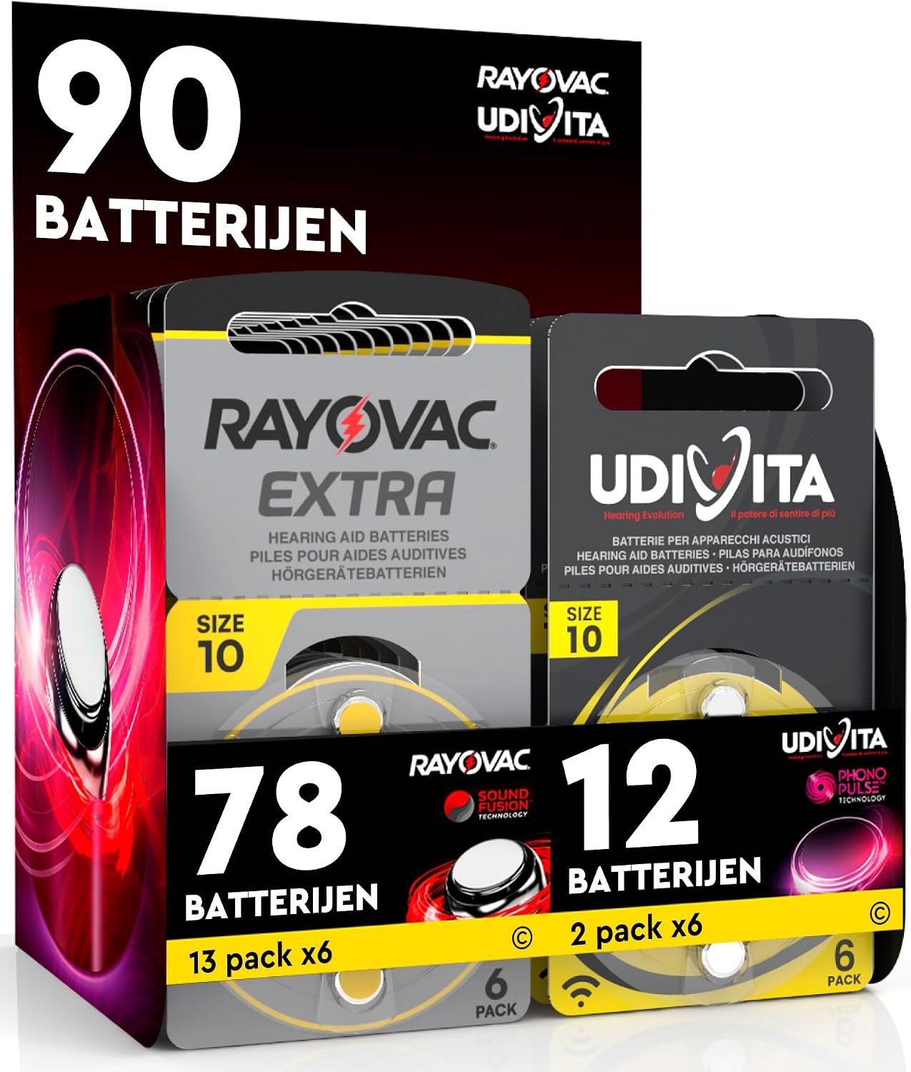 Batterijen voor akoestische apparaten - 90 stuks - 78 Rayovac + 12 Udivita - langdurige energie - ShopVlot