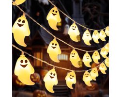 SnelShoppen - Halloween Fairy Lights 3m met 20 LED Geesten, Spooky Decoratie voor Feesten, Carnavals, Binnen en Buiten, Warm Wit Licht