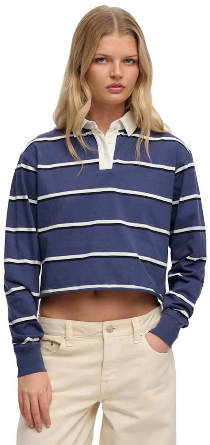 Superdry Athletic Essentials Gestreept Rugby Shirt Dames Lange mouwen shirts Marineblauw