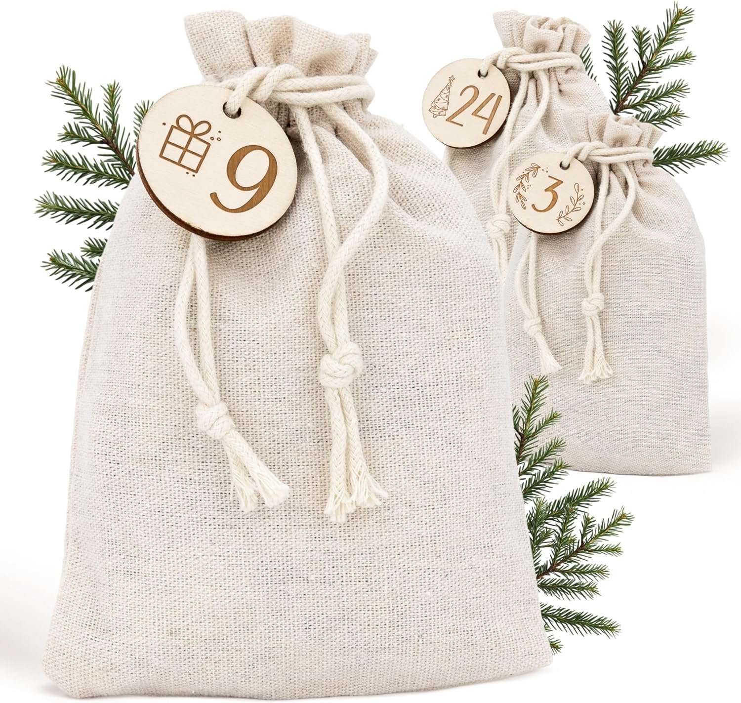 AMARI Advent Calendar for Filling, 24 Jute Bags with Wooden Pendants and Cord, Advent Calendar Bags for Filling - ShopVlot