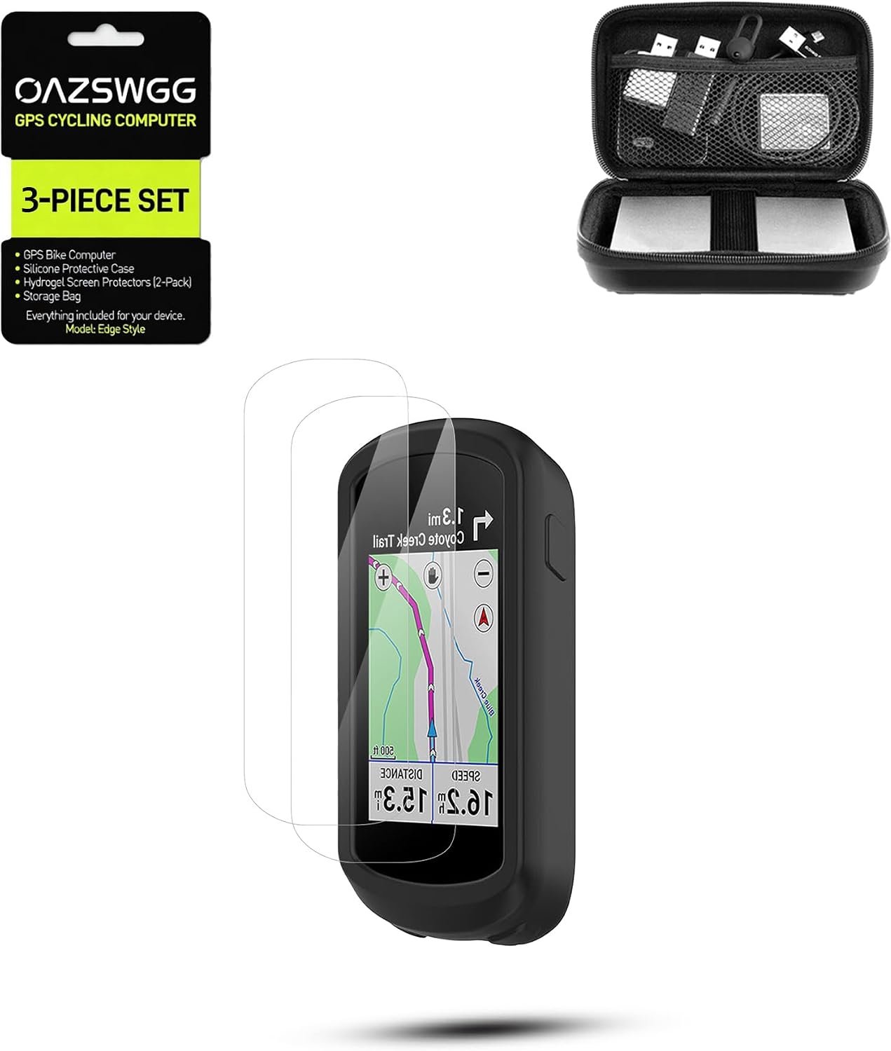 Beschermset voor Garmin Edge Explore 2, 3-delig, zwart, met 2 displaybeschermfolies + opbergtas, stootvaste siliconen - ShopVlot