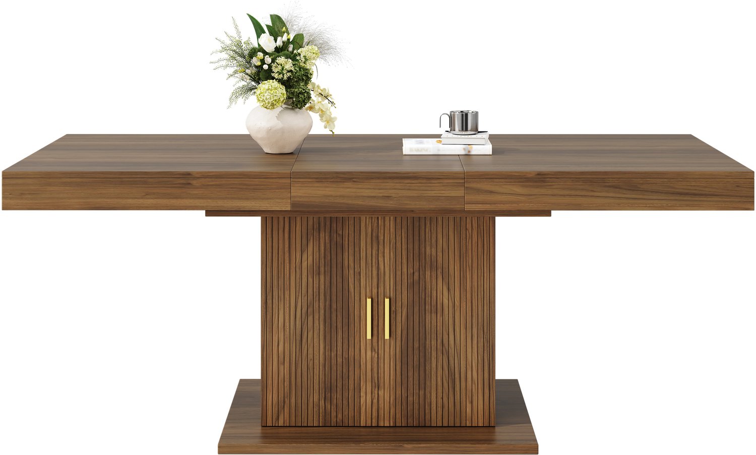 SONNENH Uitschuifbare eettafel met kastvoet - 140–180 x 90 x 75,2 cm - Walnootkleur