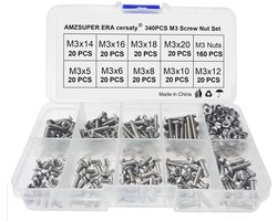 Cersaty® 340 Pieces M3 Screw Nut Set 304 Stainless Steel 9 Types Assortment Set 5mm 6mm 8mm 10mm 12mm 14mm 16mm 18mm - ShopVlot