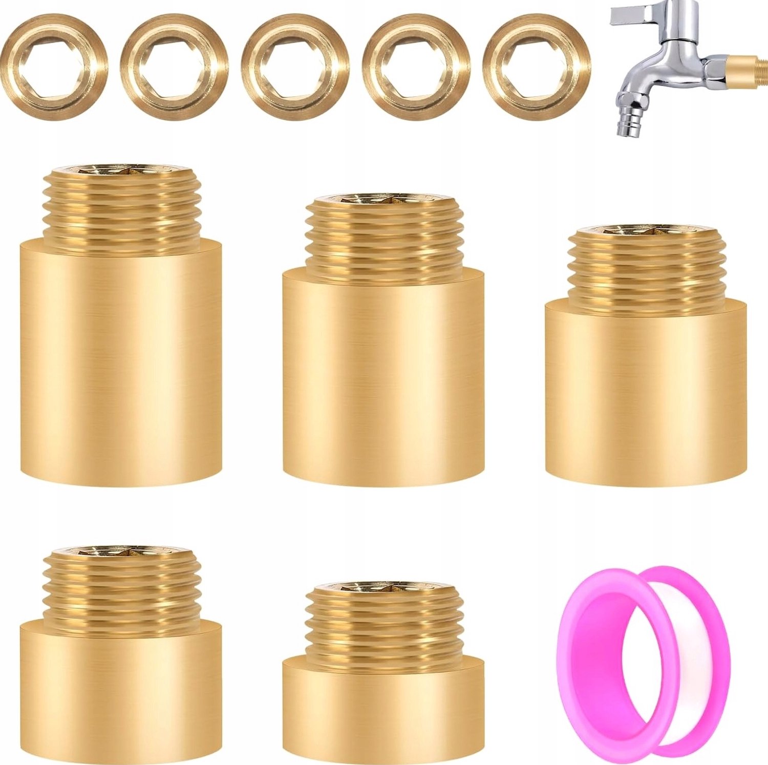 Set van 5 Messing Kranen Verlengers 1/2 Inch Waterkoppelingen Duurzaam