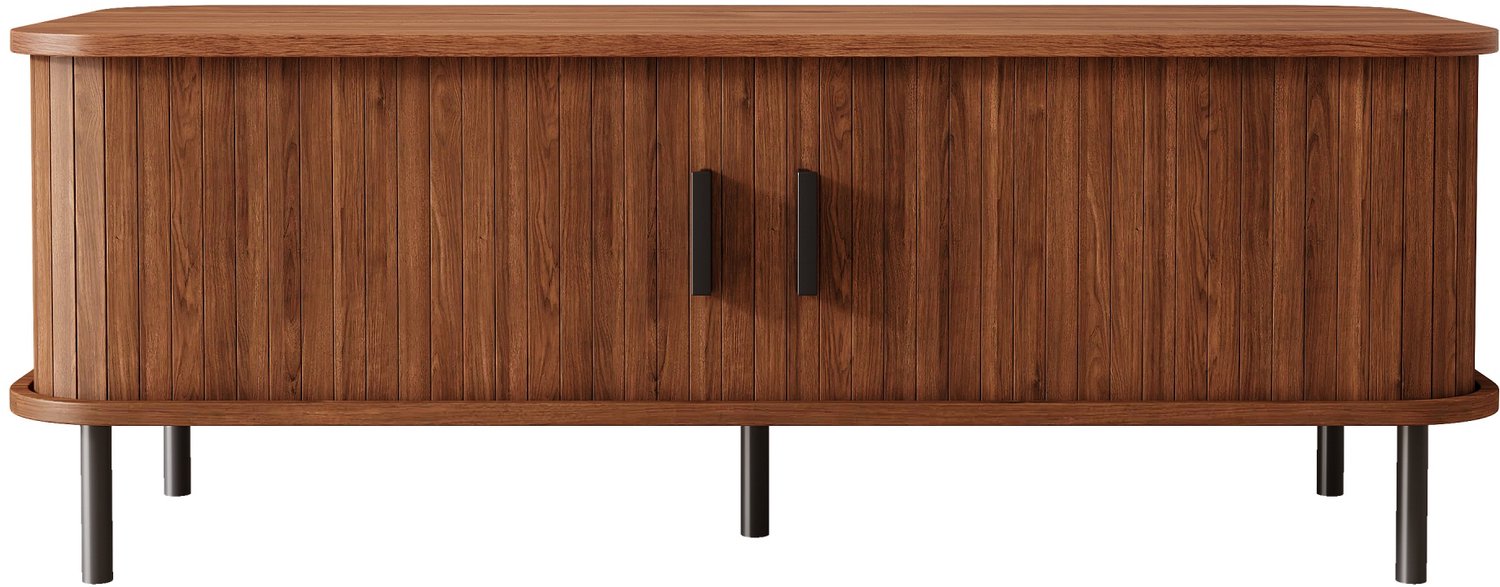 SONNENH Salontafel met 2 schuifdeuren en opbergvakken - MDF en spaanplaat walnootlook - 100 x 50 x 45 cm