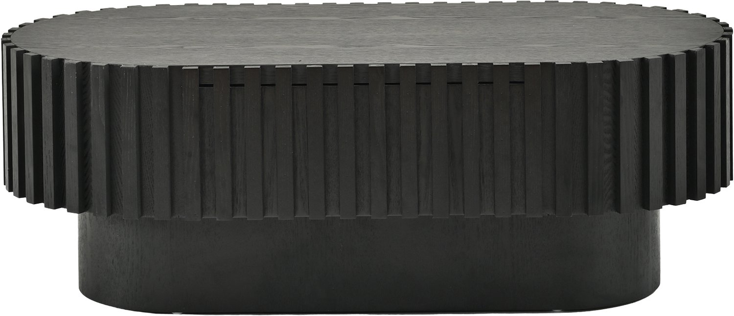 SONNENH Ovale salontafel met verborgen lade en lamellenreliëf - Zwart MDF - 100 x 50 x 35,5 cm