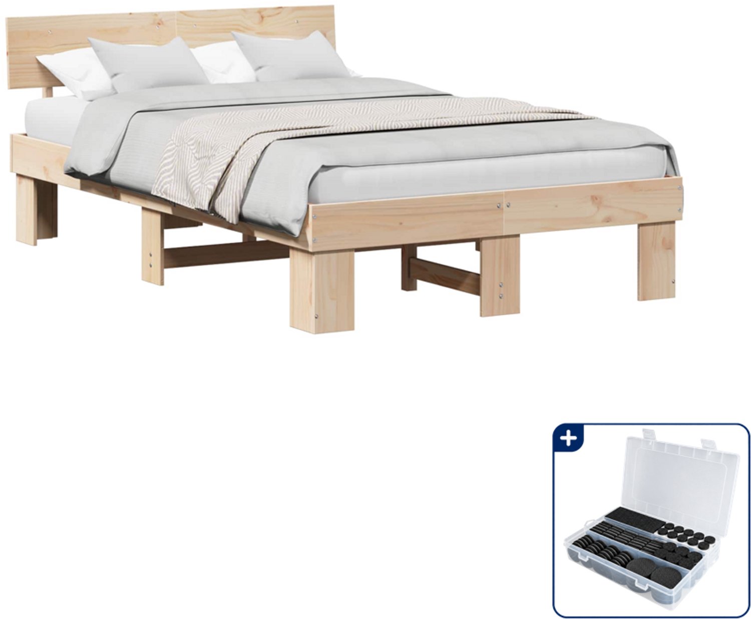 vidaXL bedframe met hoofdeinde - 120 x 200 cm - massief grenenhout - Inclusief antikrasvilt 177-delig Bruin