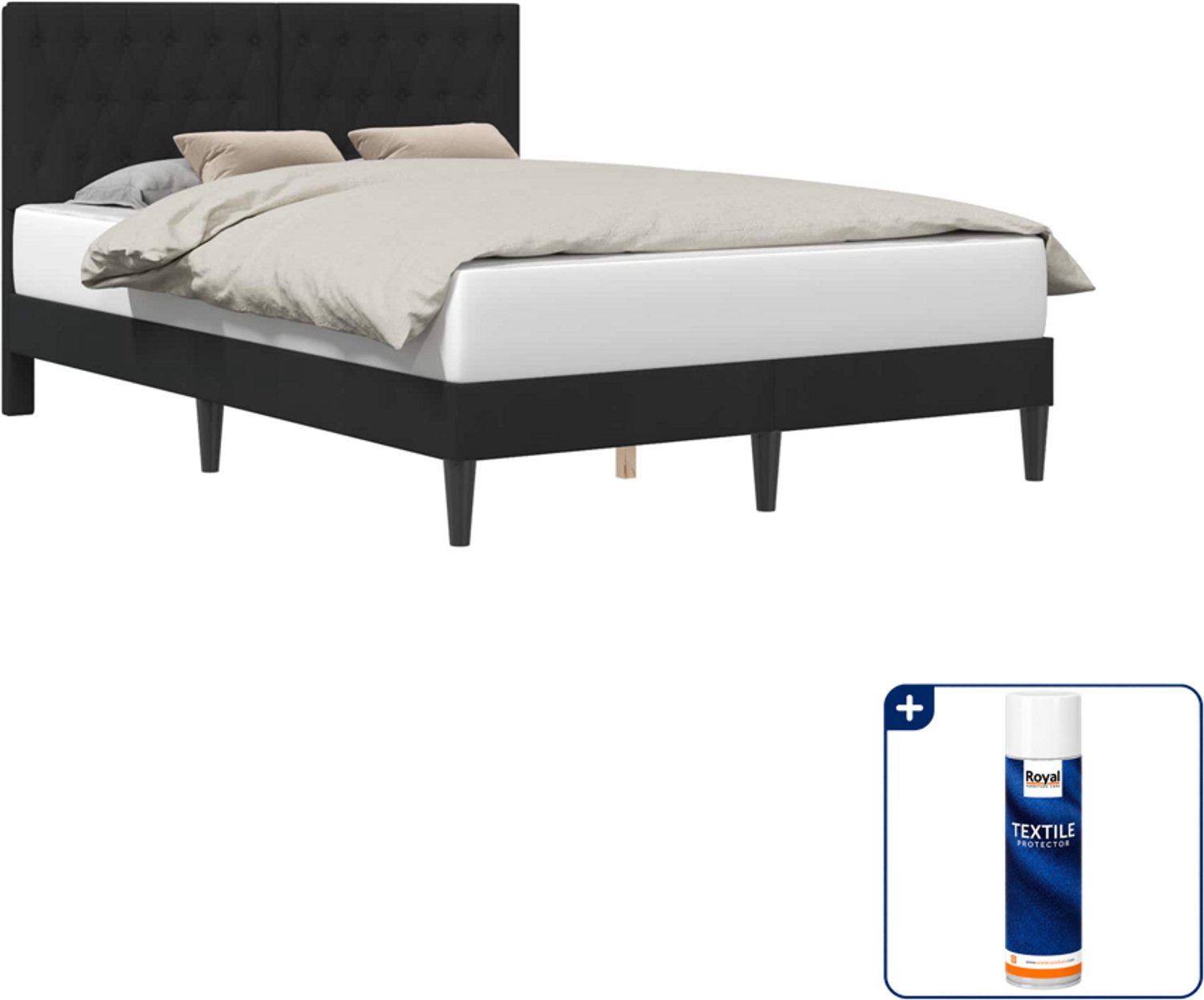 vidaXL bedframe - 140 x 190 cm - fluweel - zwart - Inclusief textielbeschermer 500 ml