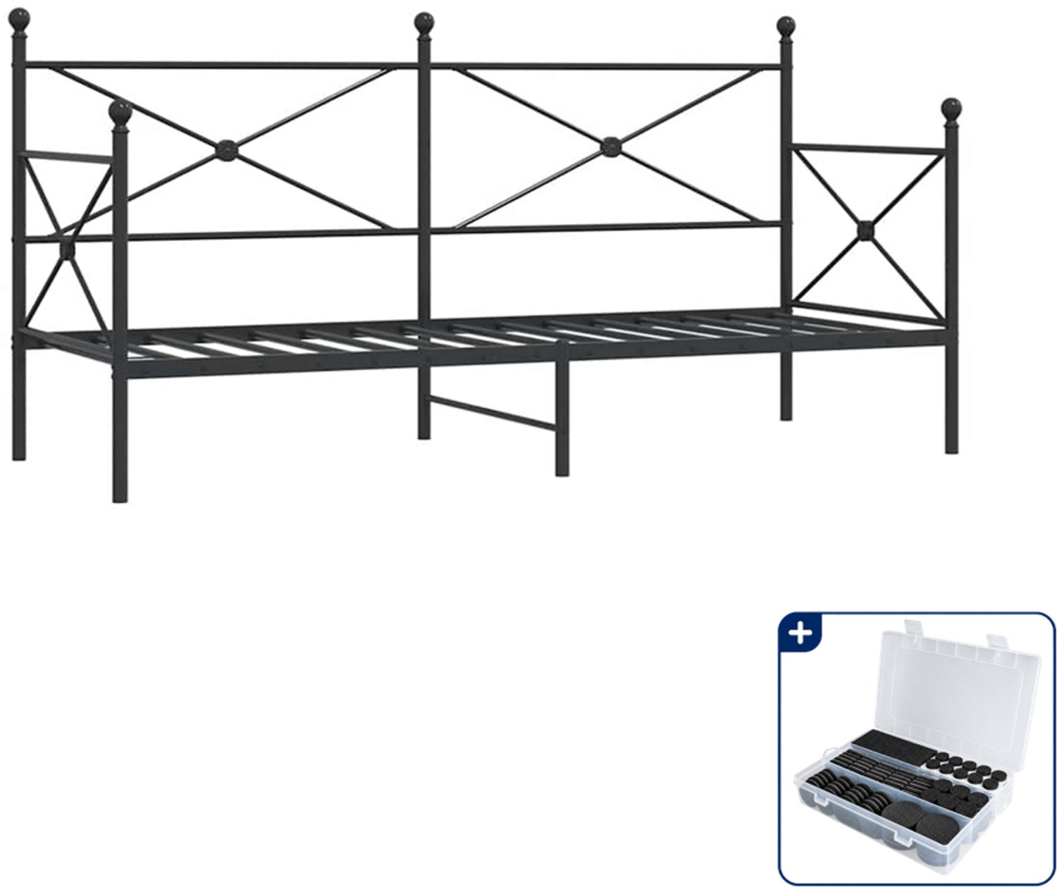 vidaXL slaapbank - 90 x 200 cm - staal - zwart - Inclusief antikrasvilt 177-delig