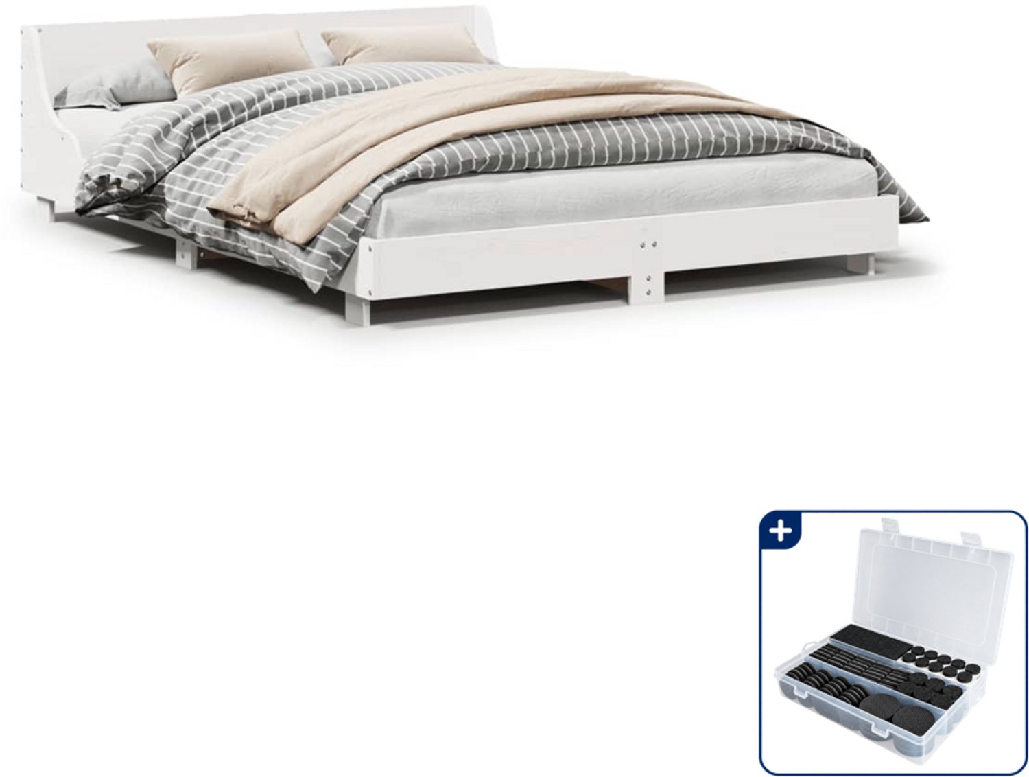 vidaXL bedframe Queensize - 160 x 200 cm - wit - Inclusief antikrasvilt 177-delig