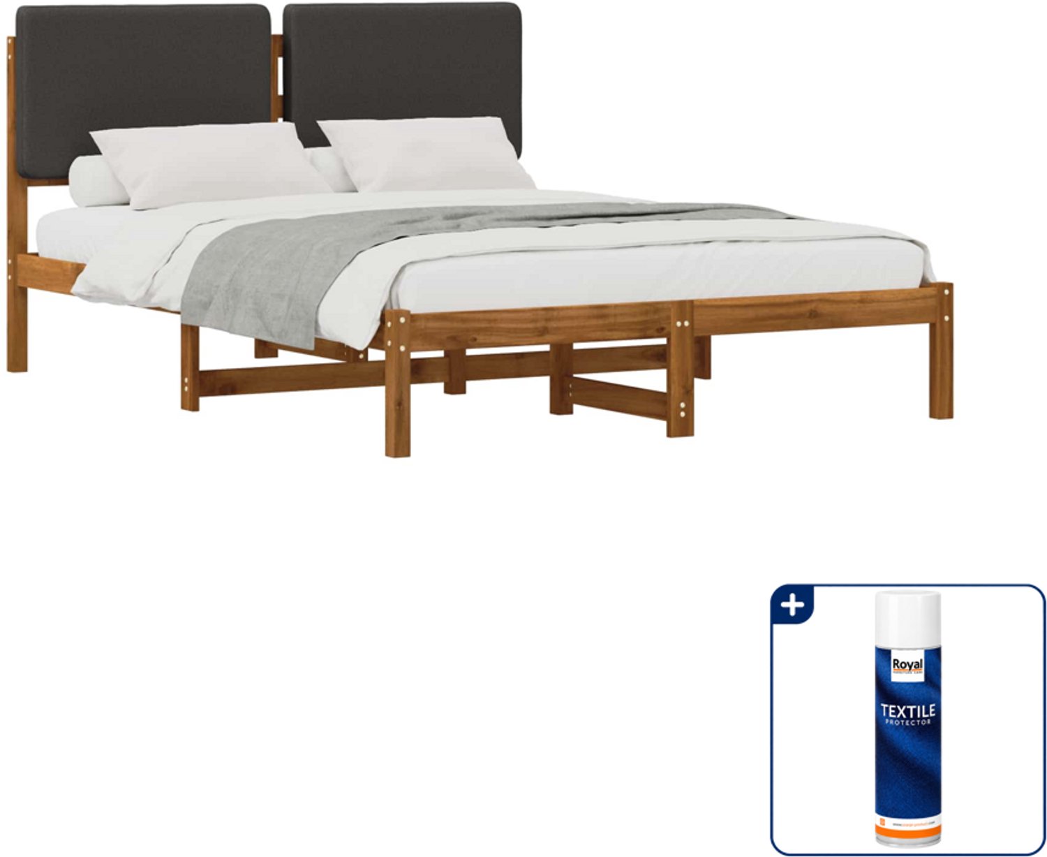 vidaXL bedframe - Queensize - 160 x 200 cm - naturel en donkergrijs - Inclusief textielbeschermer 500 ml Tan