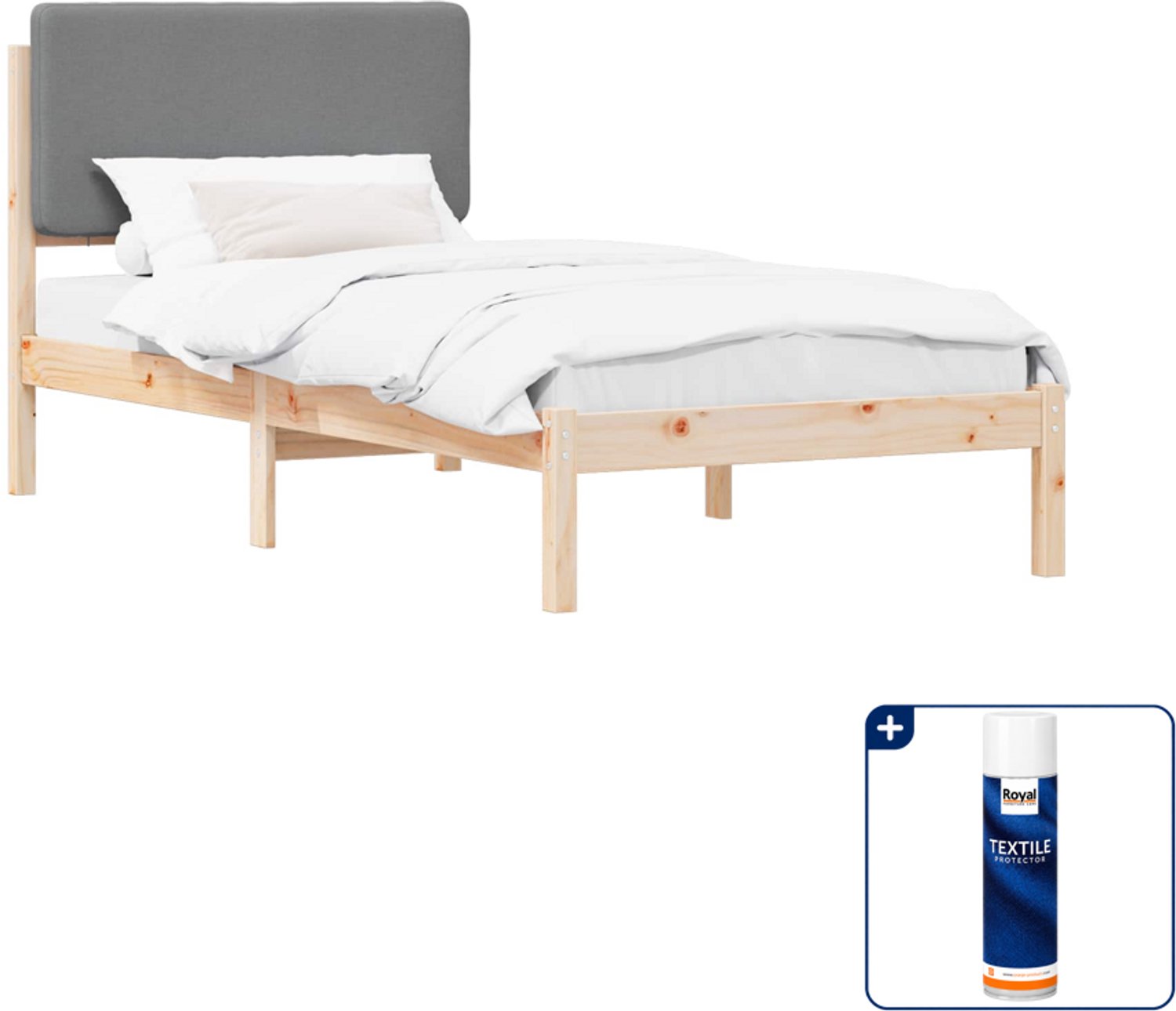 vidaXL Bedframe - 80 x 200 cm - massief grenenhout - lichtgrijs - Inclusief textielbeschermer 500 ml