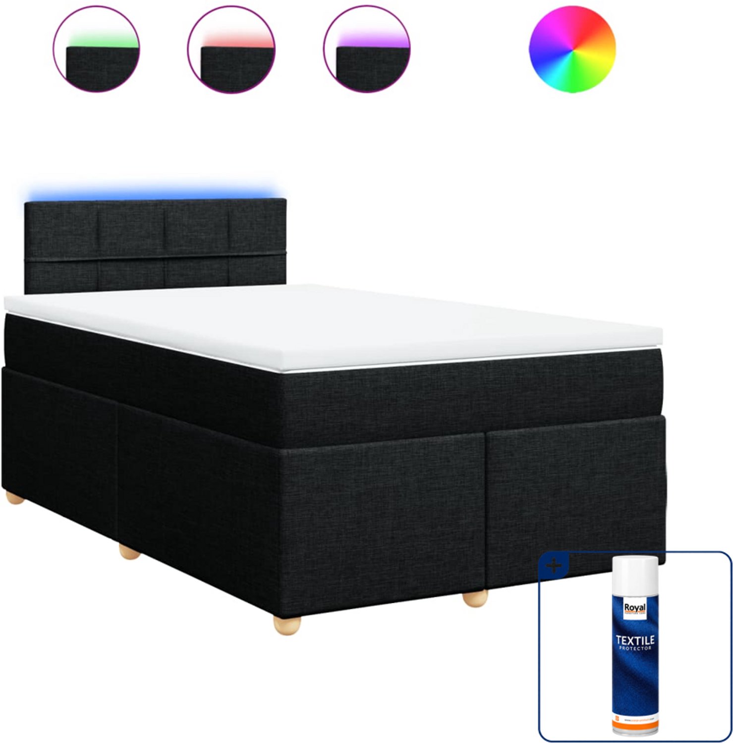 vidaXL boxspring met matras - 120 x 190 cm - zwart - Inclusief textielbeschermer 500 ml