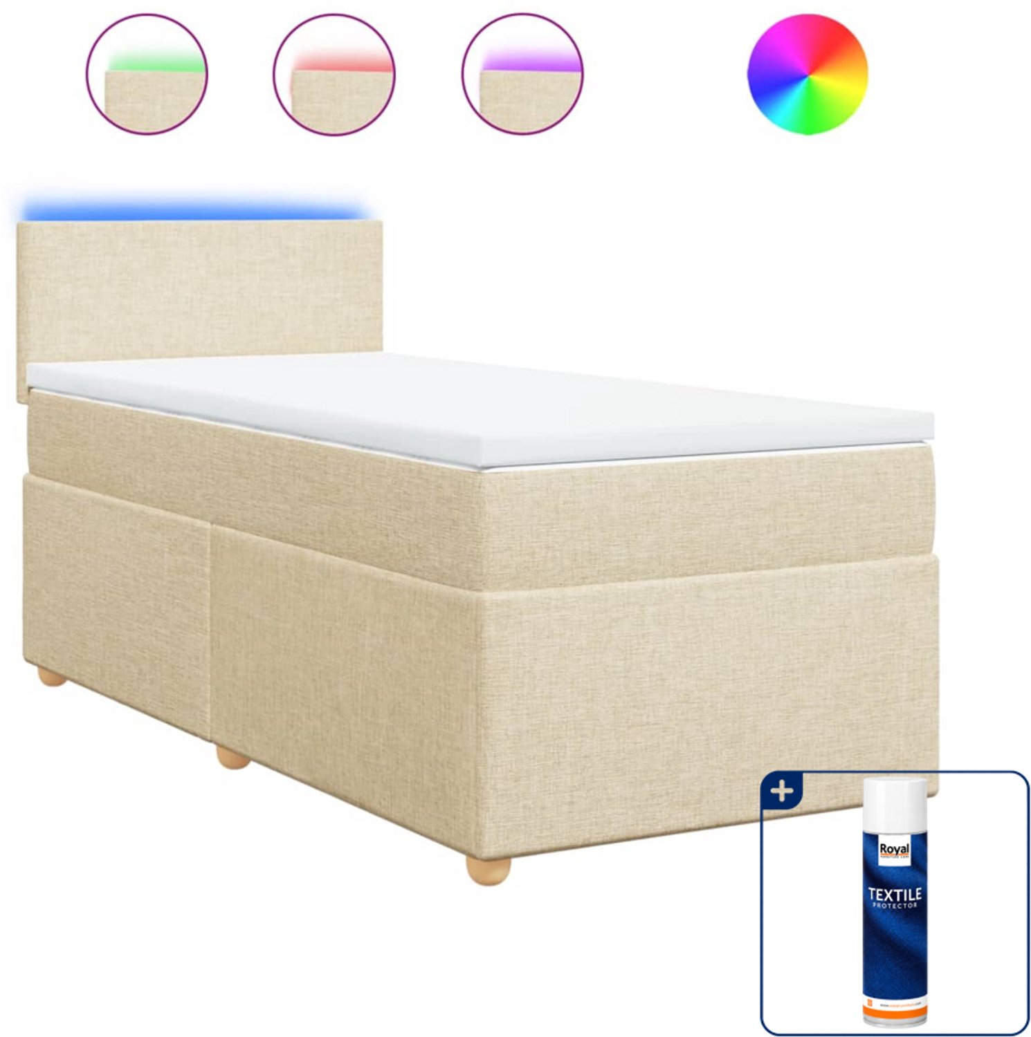 vidaXL boxspring met matras - 90 x 200 cm - stof - crème - Inclusief textielbeschermer 500 ml