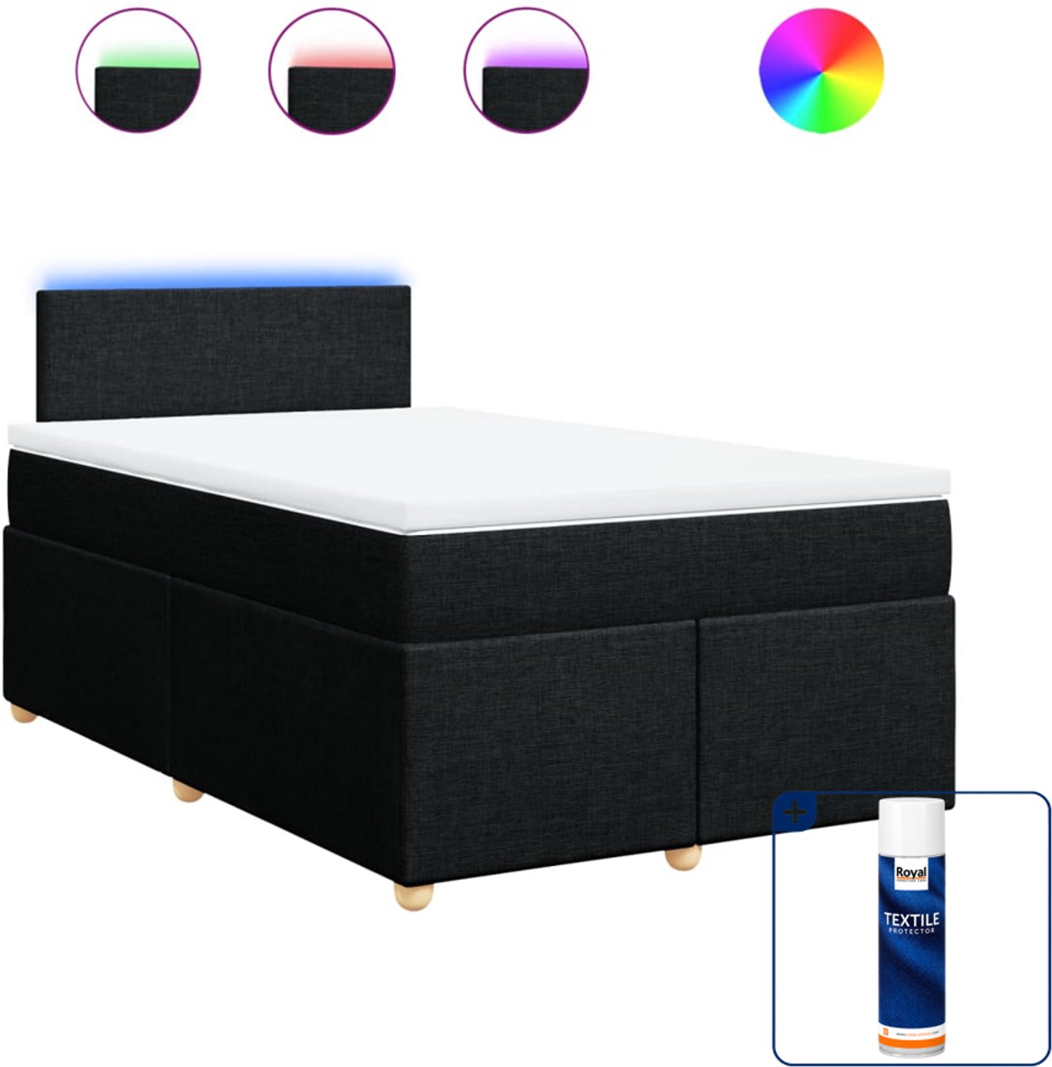 vidaXL Boxspring met matras - 120 x 200 cm - stof - zwart - Inclusief textielbeschermer 500 ml