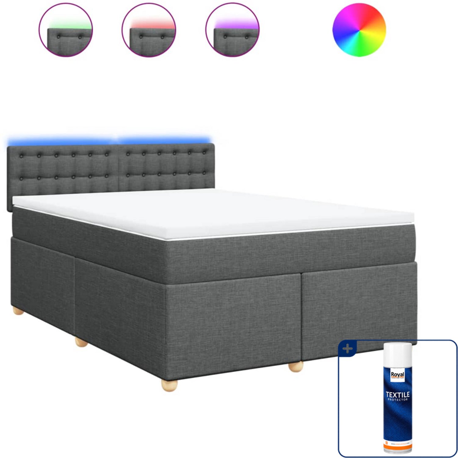 vidaXL boxspring met matras 140 x 190 cm - stof - donkergrijs - Inclusief textielbeschermer 500 ml